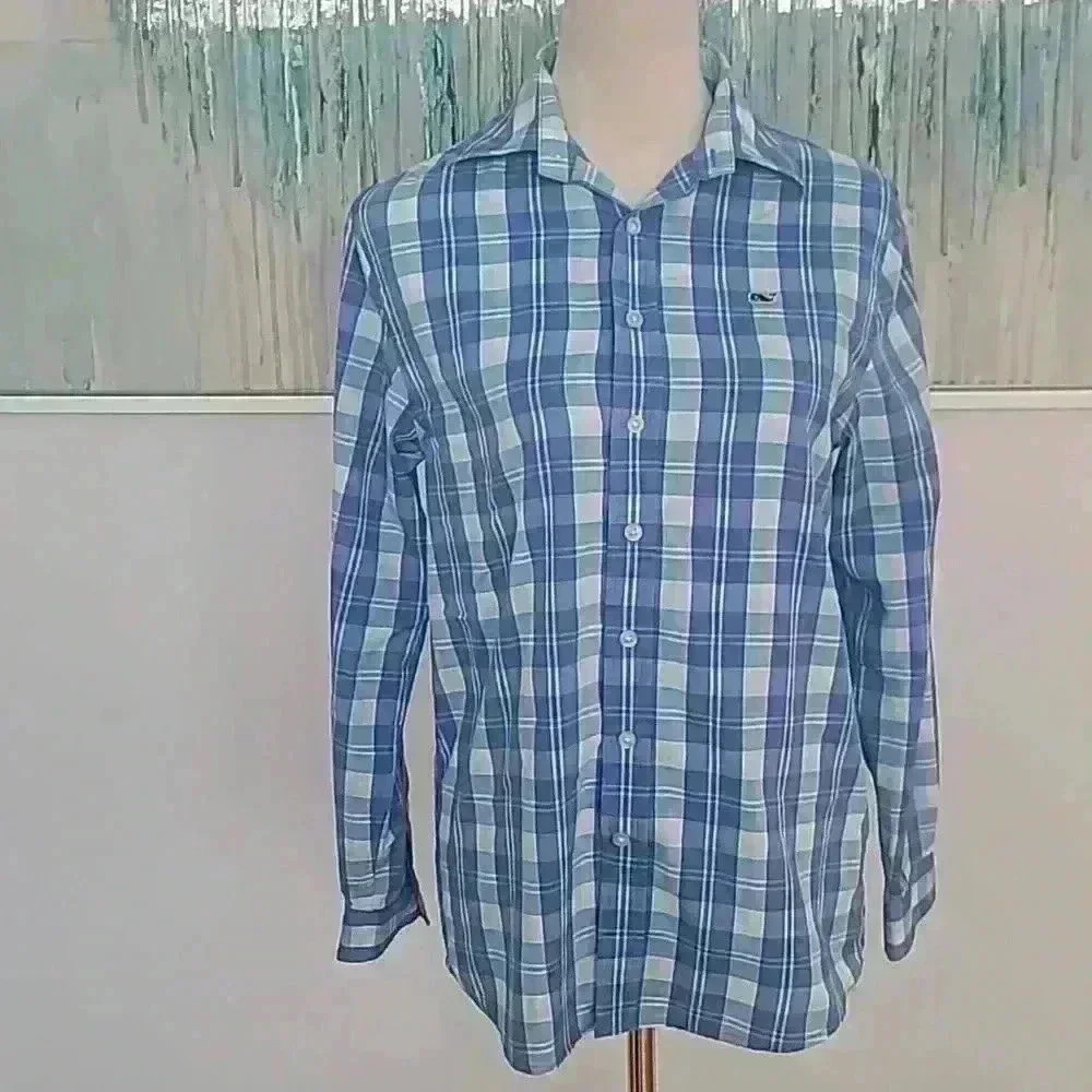 Vineyard Vines Shirt Womens L (16) Multicolor Plaid Long Sleeve Button Up
